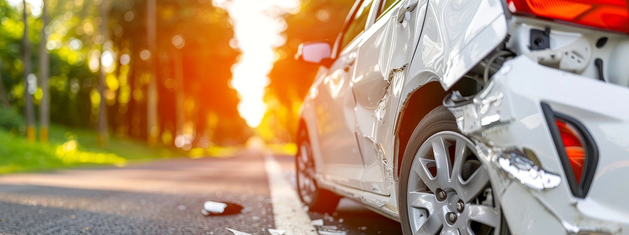 Damaged left side of a car after a crash